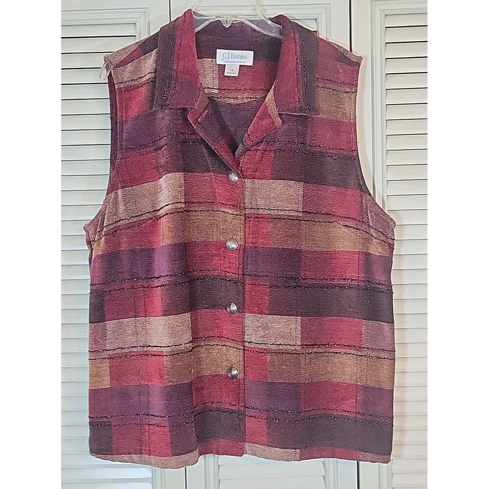 CJ Banks Womens Button Up Vest Multicolor Sz 1X Velvety/Boho/Western/Tapestry
